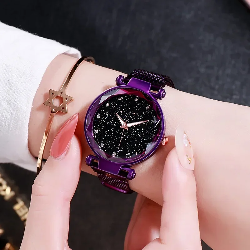 Women Fashion Starry Sky Watches Magnet Buckle Mesh Belt Diamond Quartz Watch Women Dress Clock Wristwatches Reloj Para Mujer