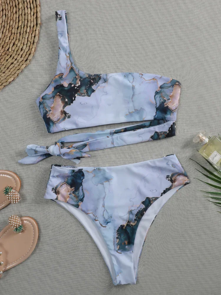 Bikini da spiaggia con stampa tie-dye sexy Set da 2 pezzi Costume da bagno diviso da donna Bikini da vacanza a vita alta 2025 Nuovo set bikini da bagno estivo