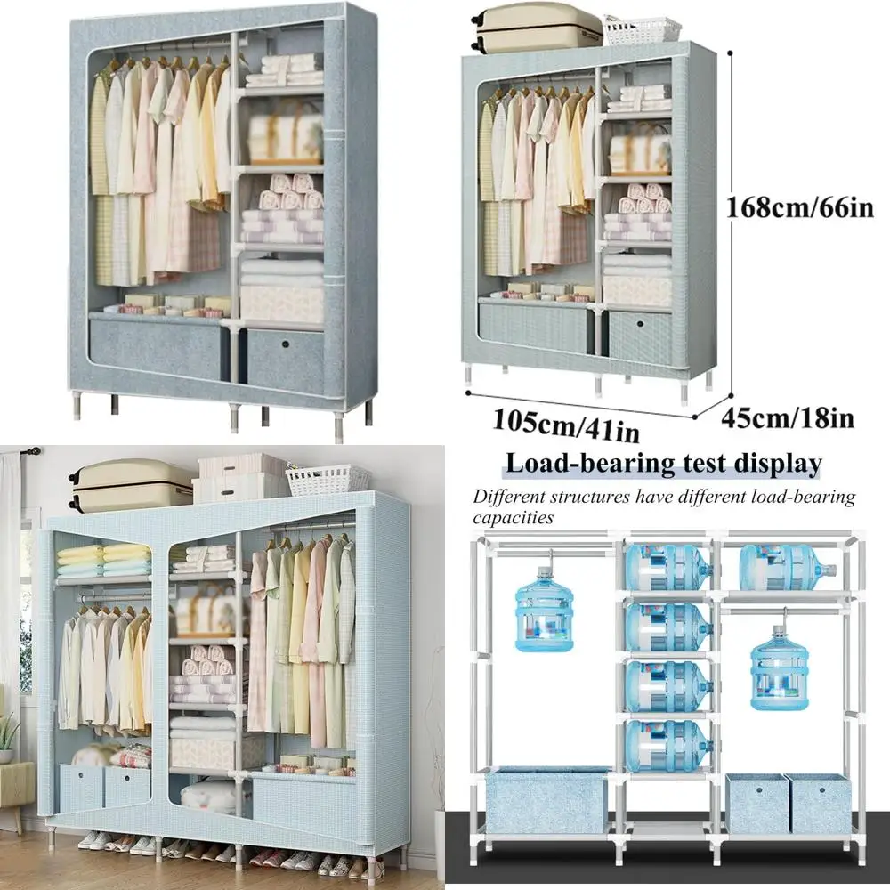 منظم خزانة فولاذي محمول لغرفة النوم - خزانة تخزين ملابس قابلة للتكديس بعرض 105 سم لتوفير مساحة فعالة #1