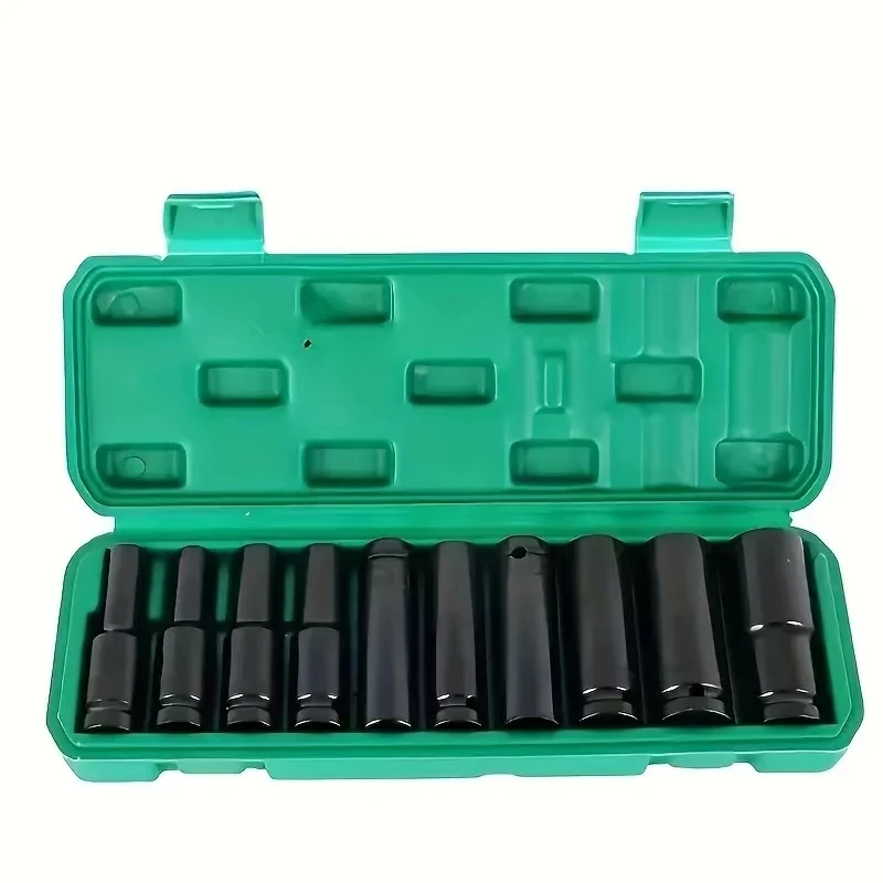 1/2Inch Drive 6-Point Impact Socket Set10-Piece Metric Sizes 8-24m/10-24mm Carbon Steel Impact Socket Set with Hard Storage Box