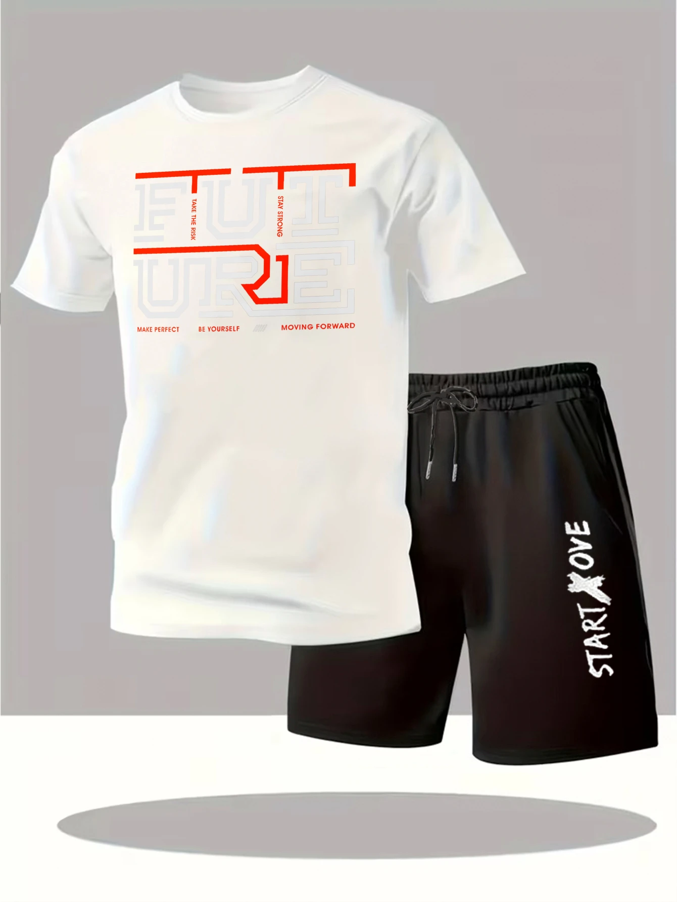 

Мужской спортивный костюм 2025: Новинка, модный комплект с коротким рукавом, принтованный свитшот и брюки для мужчин