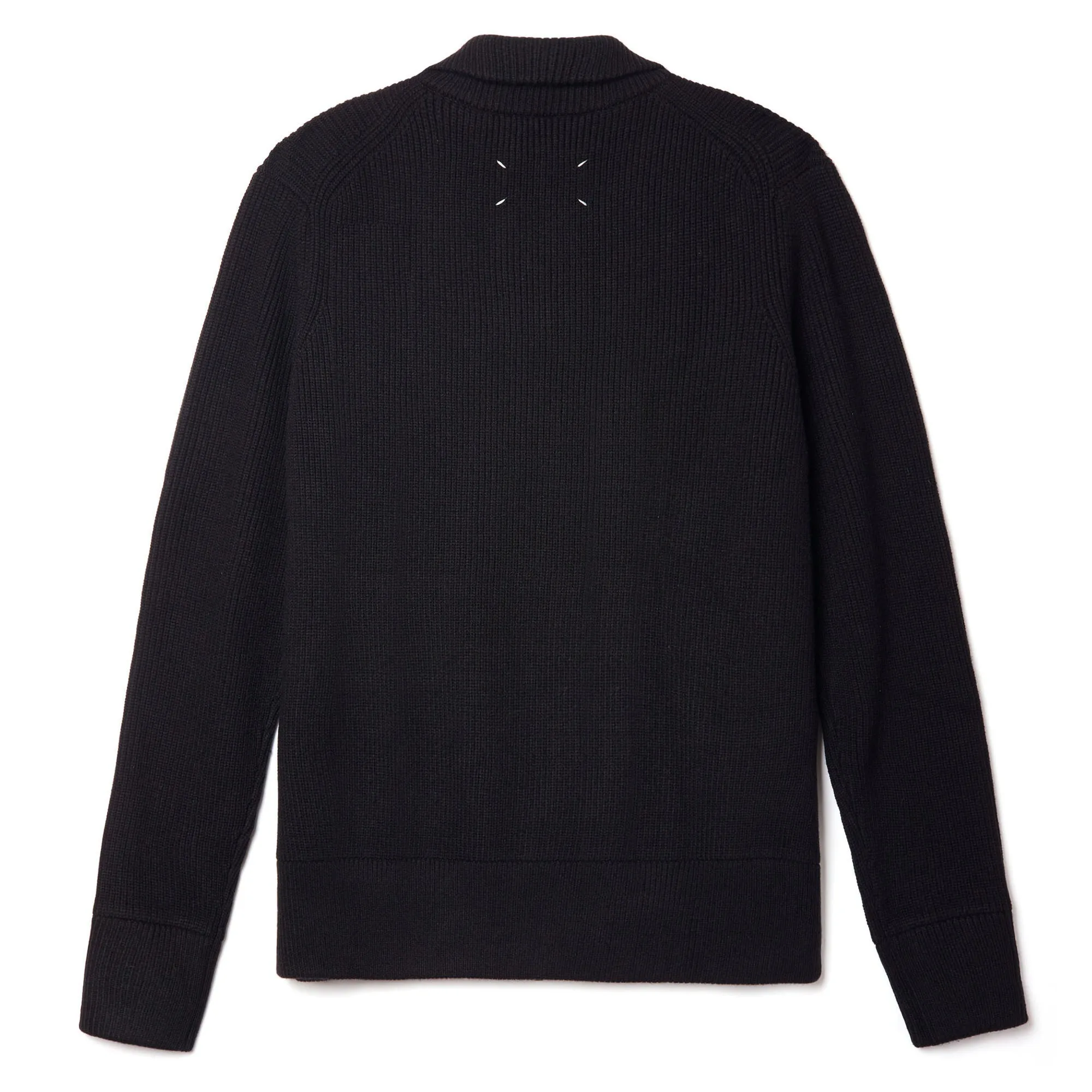 Hand Sewn Four Cornered Black High Neck Stand Up Collar Wool Double Zipper Knitted Cardigan Sweater for Men Jacket