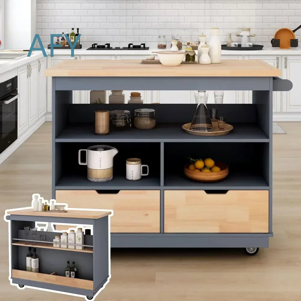 High Quality Kitchen Island Cart for Large Capacity Drawers Wooden Top Mobile Kitchen Cart for Small Kitchen Organization