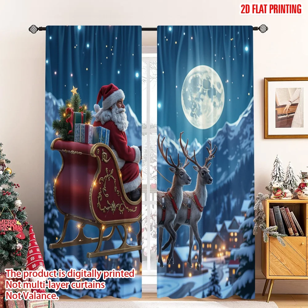 

2pcs 2D flat printing Merry Christmas Drapes Santa Sleigh Christmas Gifts Flying Polyester Without Electricity Spring Use for