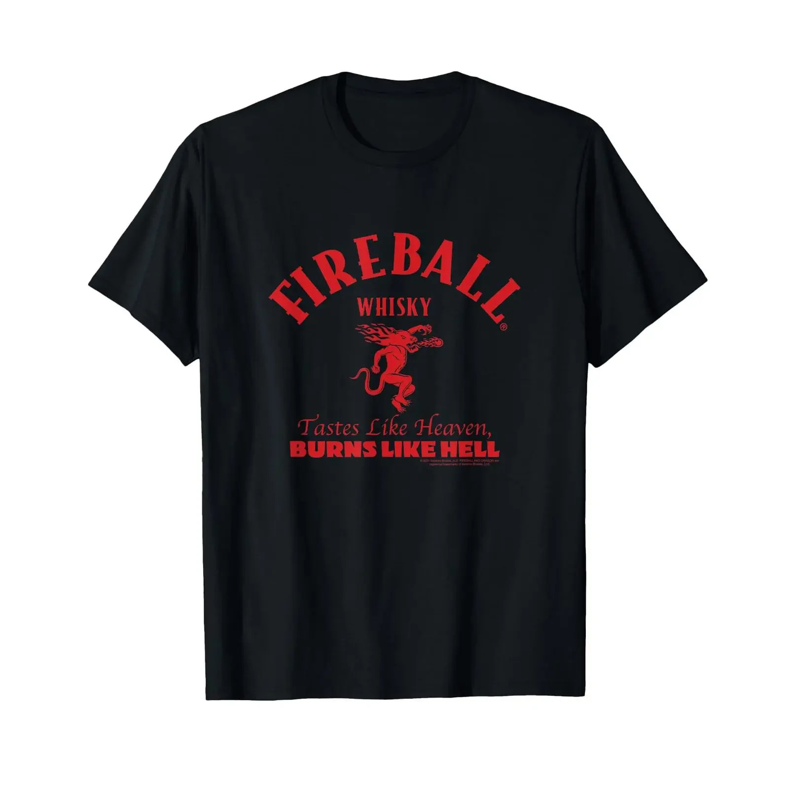 Camiseta vintage de moda, lavada, elástica, suave y transpirable con la publicidad patrocinada: Fireball Cinnamon Whisky Tastes Like Heaven Burns Hell