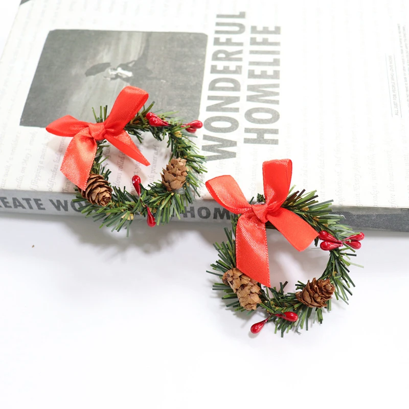 1PC 1/12 1/6 Dollhouse Miniature Christmas Garland Wreath Mini Xmas Wreath Model Doll House Decor Accessories