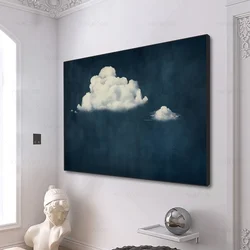 Abstract Blue Cloud Posters Wall Art Canvas Minimalist Style Print Night Sky Wall Art for Living Room Decor Gift