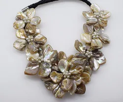 Shell PEARL necklace white rice and shell baroque flower 18inch nature handmade wholesale FPPJ