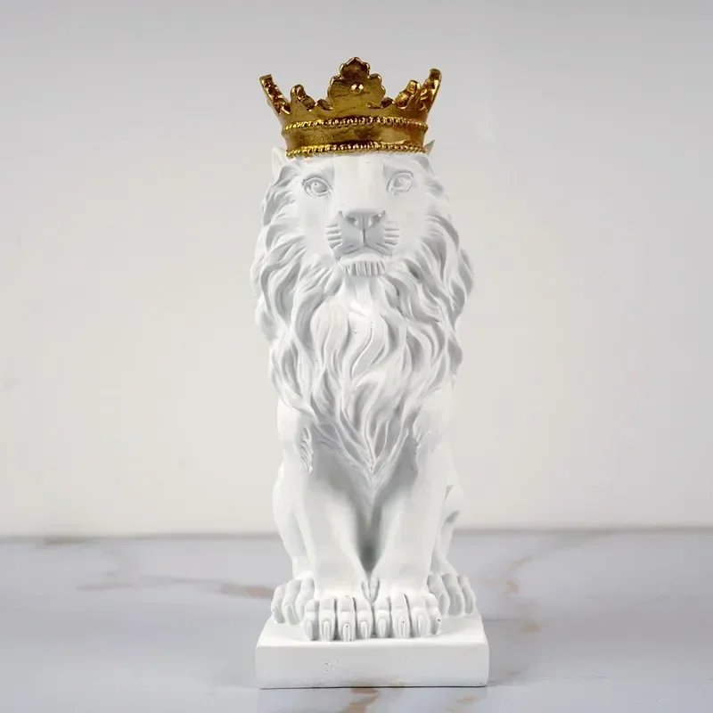 VILEAD 17cm Height Golden Crown Lion King Statue Nordic Handicraft Home Office Decoration Lion King Modle Animals Art Sculpture