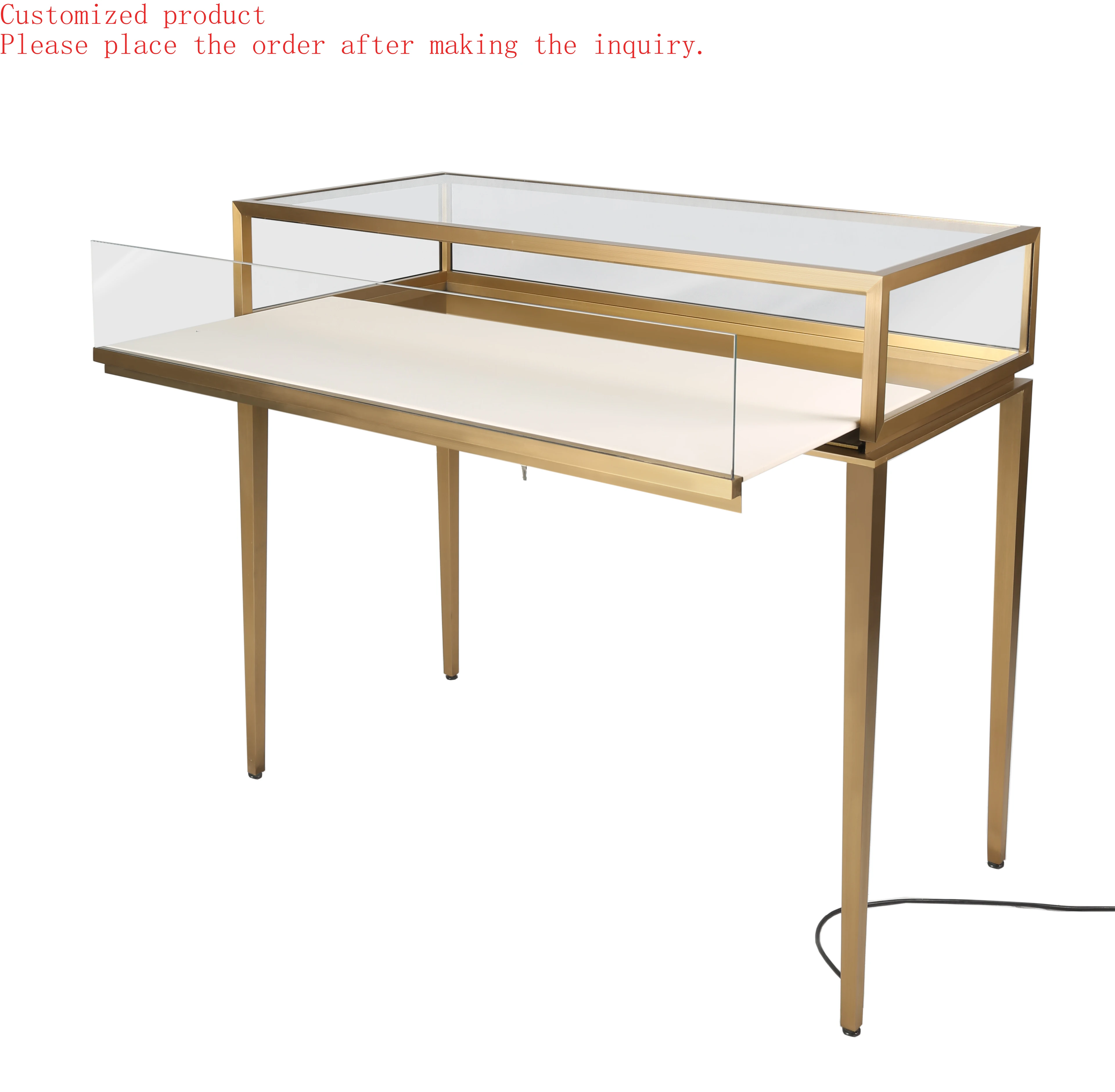 

Custom.Ultra-white Glass Display Cabinet Jewelry Display Counter Kiosk Jewelry Shop Showcase with LED Light for Boutique