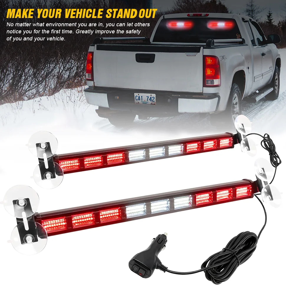 

2 in 1 Emergency Strobe Traffic Advisor Light Bar Red White Warning Hazard Safety Interior Windshield Dash Lights 17'', 12V/24V