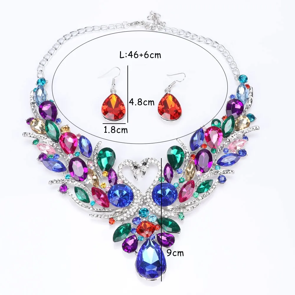 New Africa Wedding Jewelry Sets Blue Crystal Swan Necklace Earrings For Women Bridal Jewelry Sets