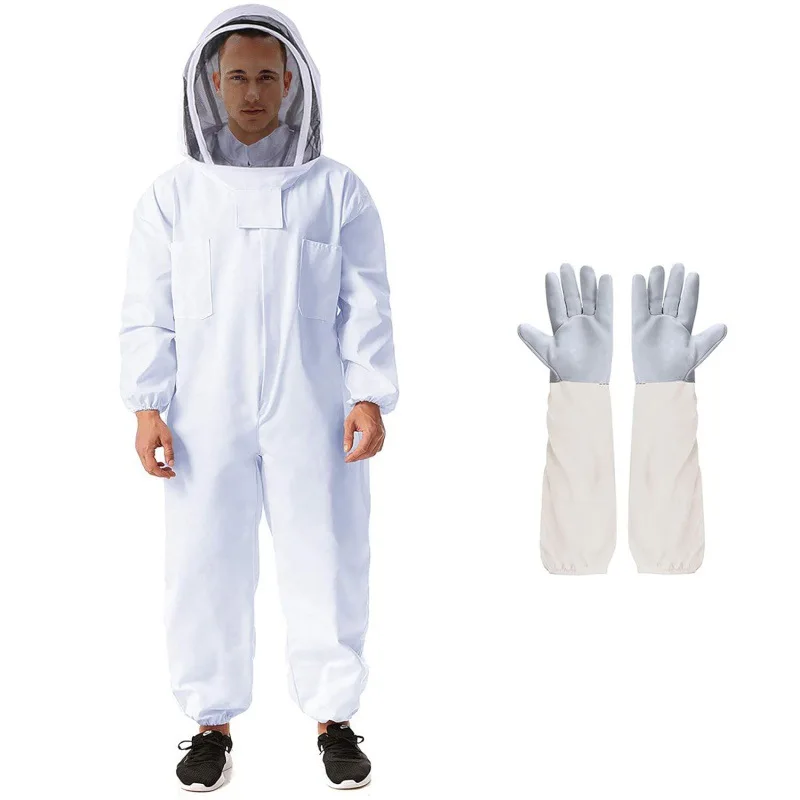 

Beekeeping Suit Set, White Thickened Space Bee-proof Suit, Sheepskin Gloves Jacket Set, Split One-piece Beesuit.