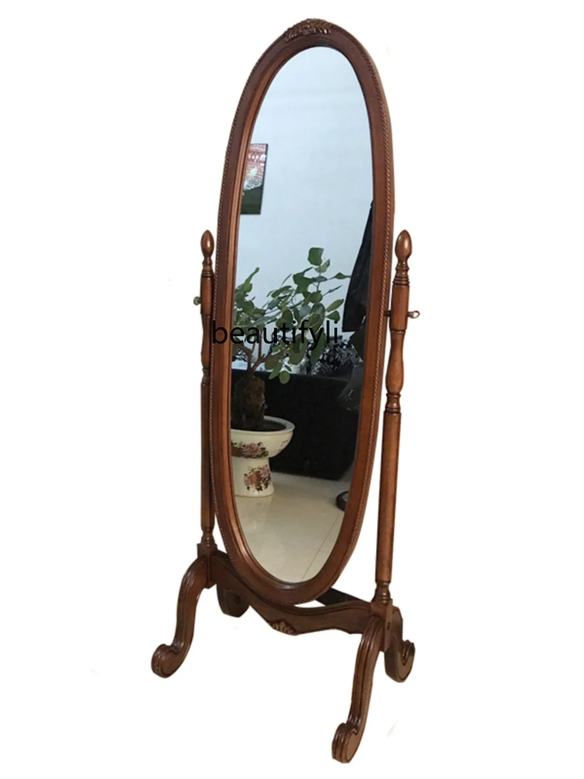 

European-Style Solid Wood Dressing Mirror Full-Body Floor American Retro Luxury Room Home Multi-Functional Vertical Mirror