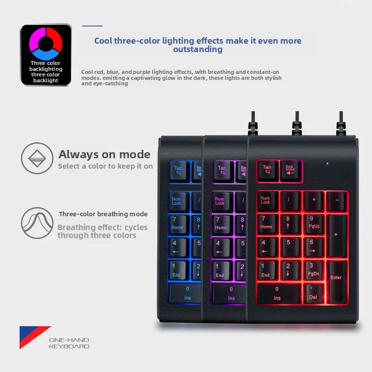 

Проводная трехцветная светящаяся цифровая клавиатура, настольный компьютер, ноутбук, внешняя маленькая клавиатура, кассир