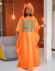 African Dresses For Women Bazin Riche Free Style Grand BouBou Embroidery Long Dress Plus Scarf