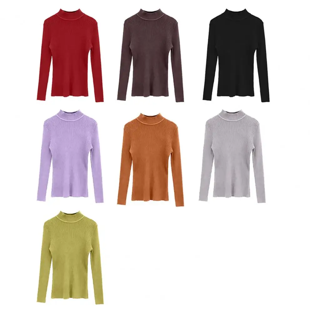 

Spring Knitwear Top Half-high Collar Top Cozy Half-high Collar Knitted Sweater For Women Soft Warm Pullover With Slim Fit Long