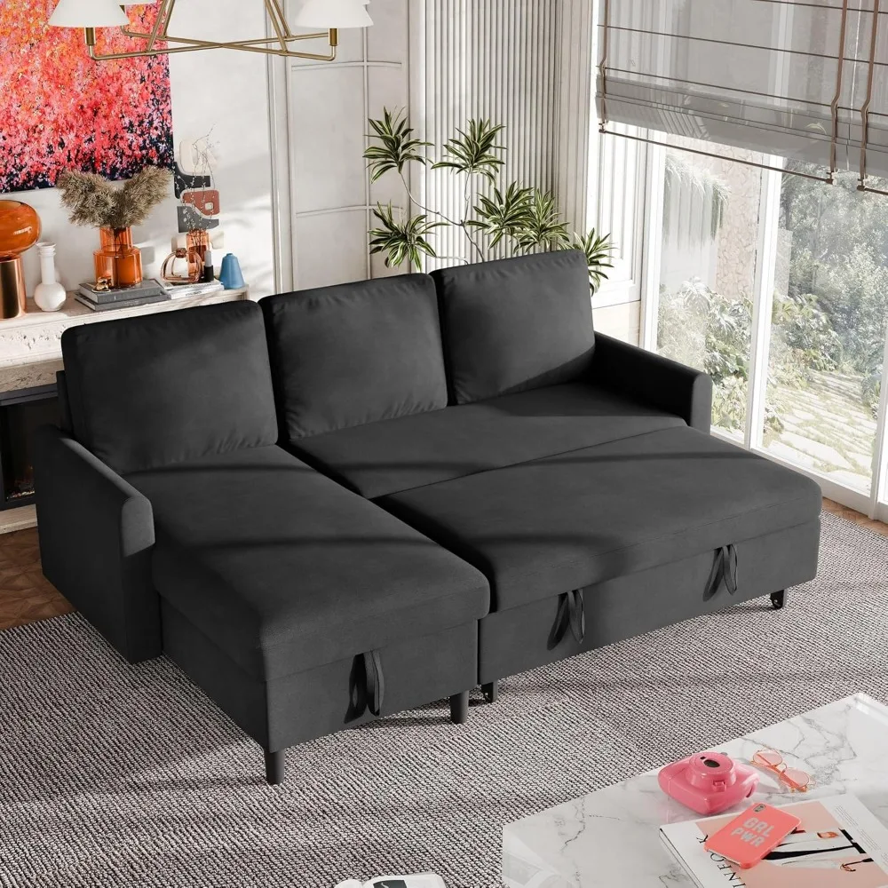 

L-Shaped Convertible Sleeper Sofa with Storage and Chaise in Linen Fabric for Living Room
