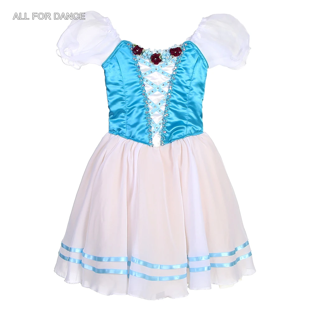 B23036 Lake Blue Bodice Professional Romantic Tutu with Hook Back and 2 Rows of Eyes Girls Ballerina Dance Costume Ivory Tutus