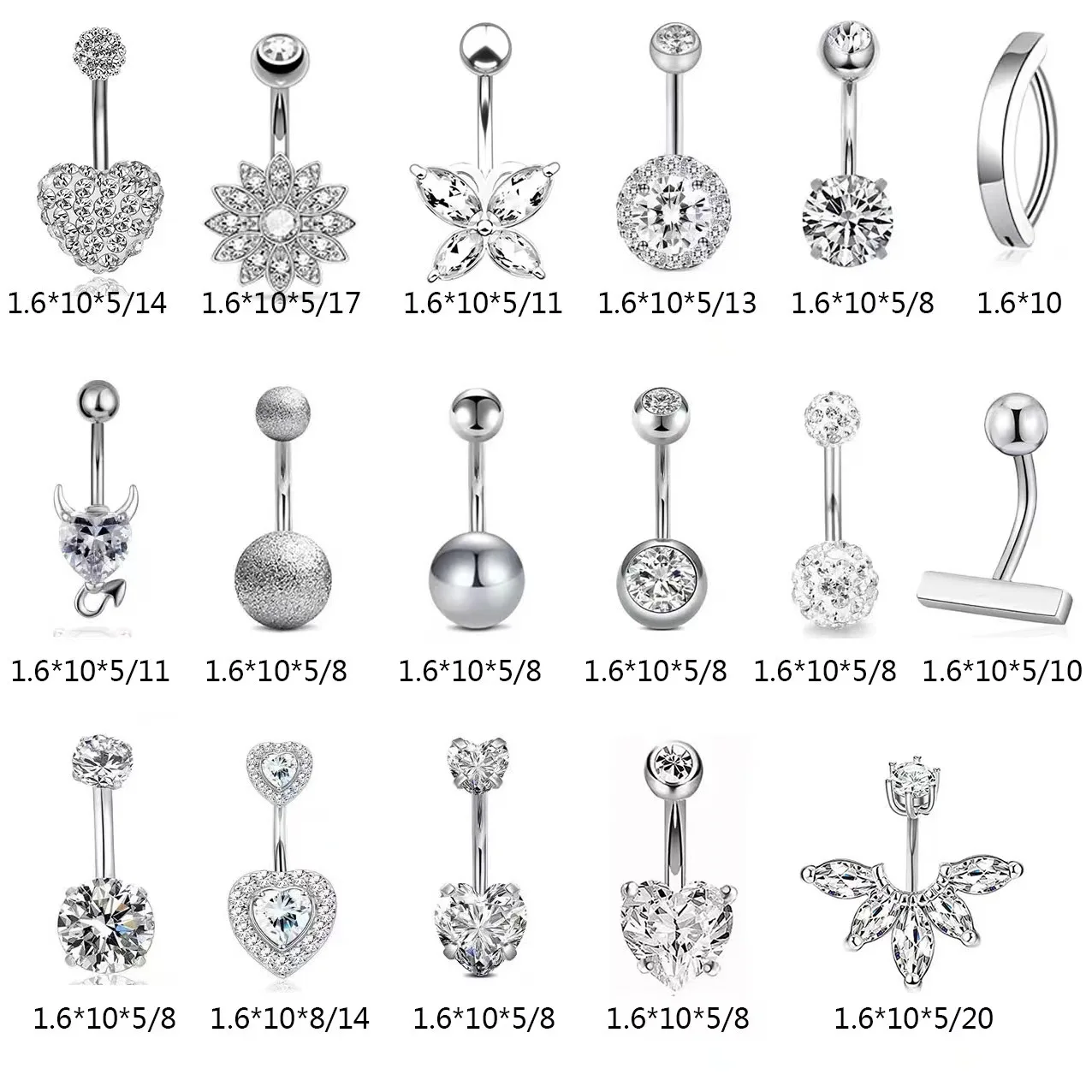 Zircon Belly Button Rings Stainless Steel Heart Navel Piercing Nombril Jewelry 14G Sexy Flower Belly Piercing Ombligo