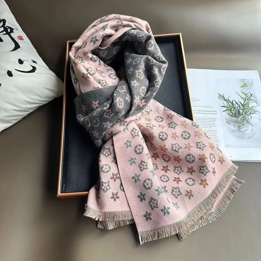 2026 Fashion New Scarf Women High-end Sense Versatile Warm Imitation Cashmere Shawl Winter Simple Floral Double-sided Wraps