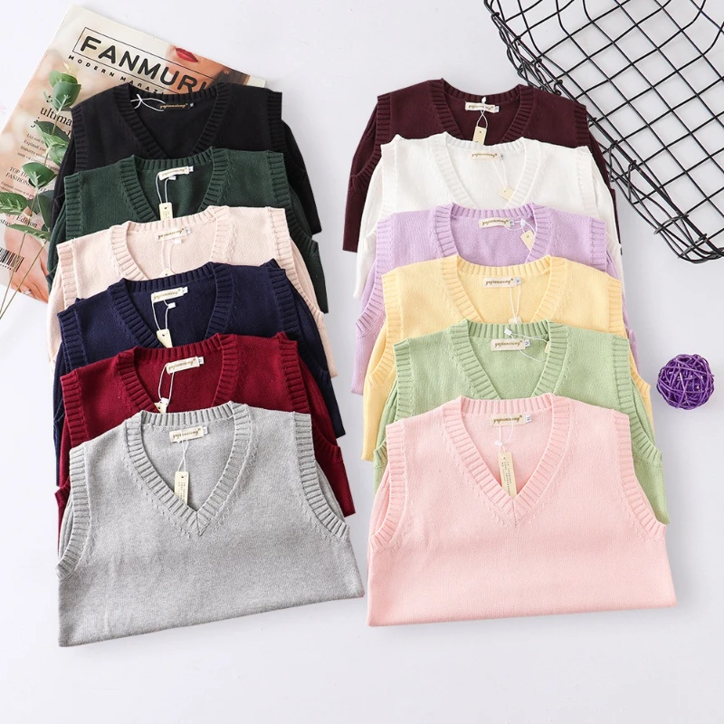 Cento uniforme gilet tinta unita canottiera uniforme scolastica stile college britannico maglione lavorato a maglia senza maniche pullover maglione da donna