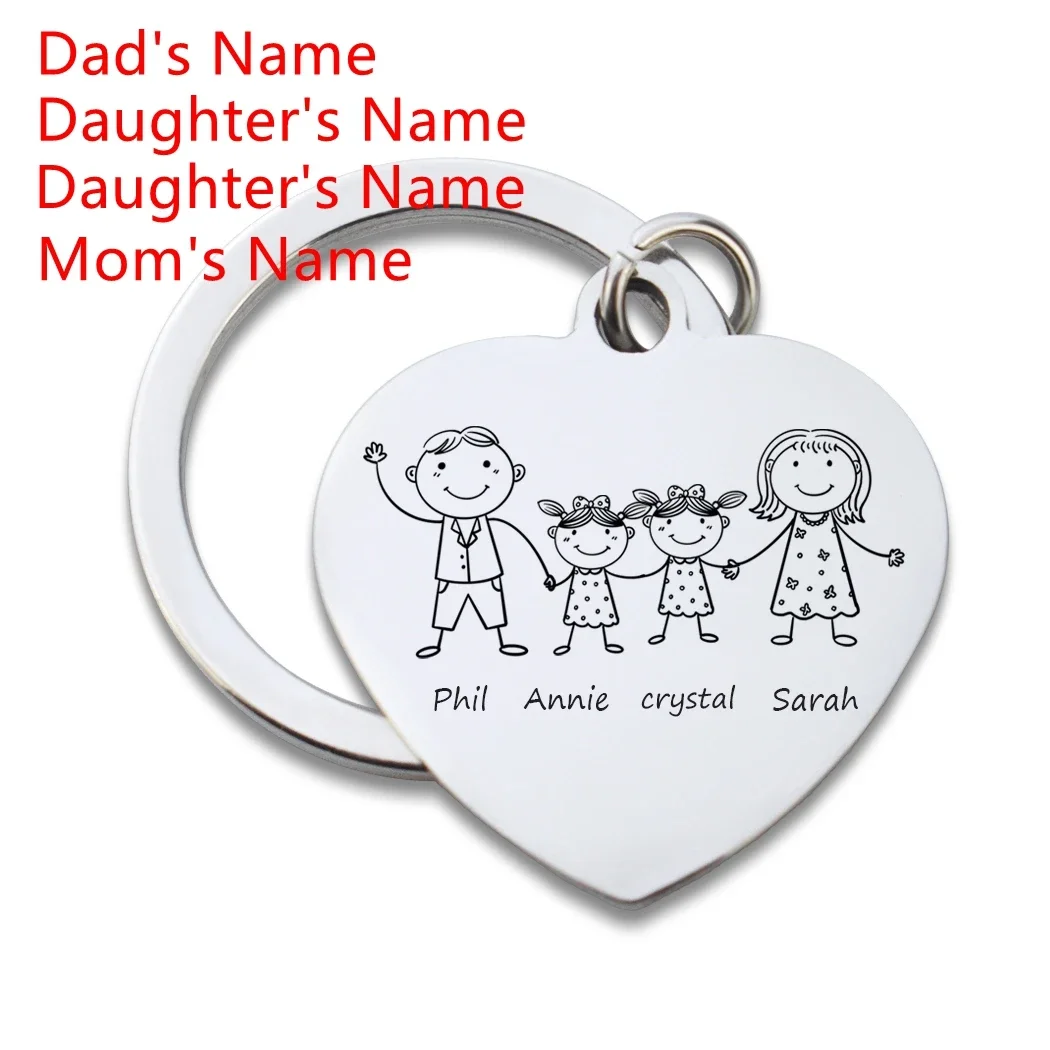 Personalized Custom Family Name Keychain Mom Father Children Nickname Personalized Text Heart KeyChain Pendant Mother's Day Gift