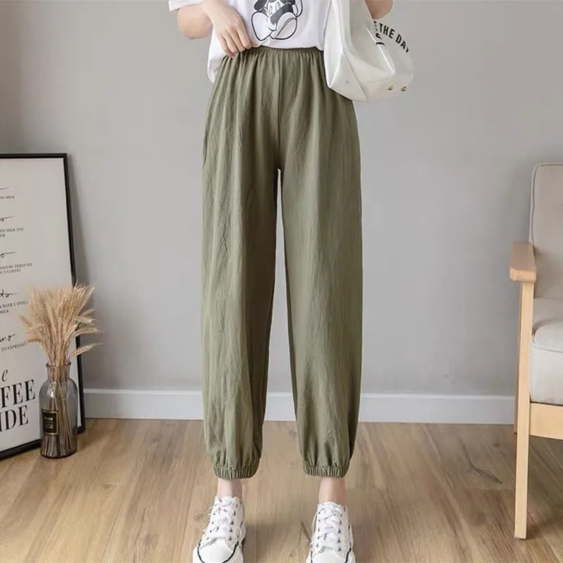 Damen Lässige Weite Bequeme Haremshose für den neuen Sommer 2026 – Elastische Taille, Strand-Leinenhose, einfarbig, vielseitig kombinierbare Laternenhose – Detail 17