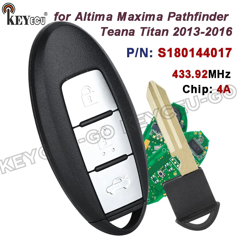 

KEYECU 433,92 МГц 4A/ID47Chip S180144017 KR5S180144014 для Nissan Altima Maxima Teana Titan 2013-2016 Smart Remote Key Fob