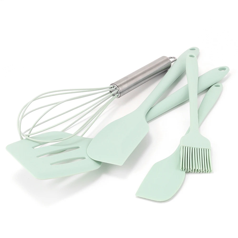 5/6/12Pcs Light Green Silicone Kitchen Utensils Egg Whisk Scraper Oil Brush Spatula Cooking Tool Sets Kitchen Baking Utensils