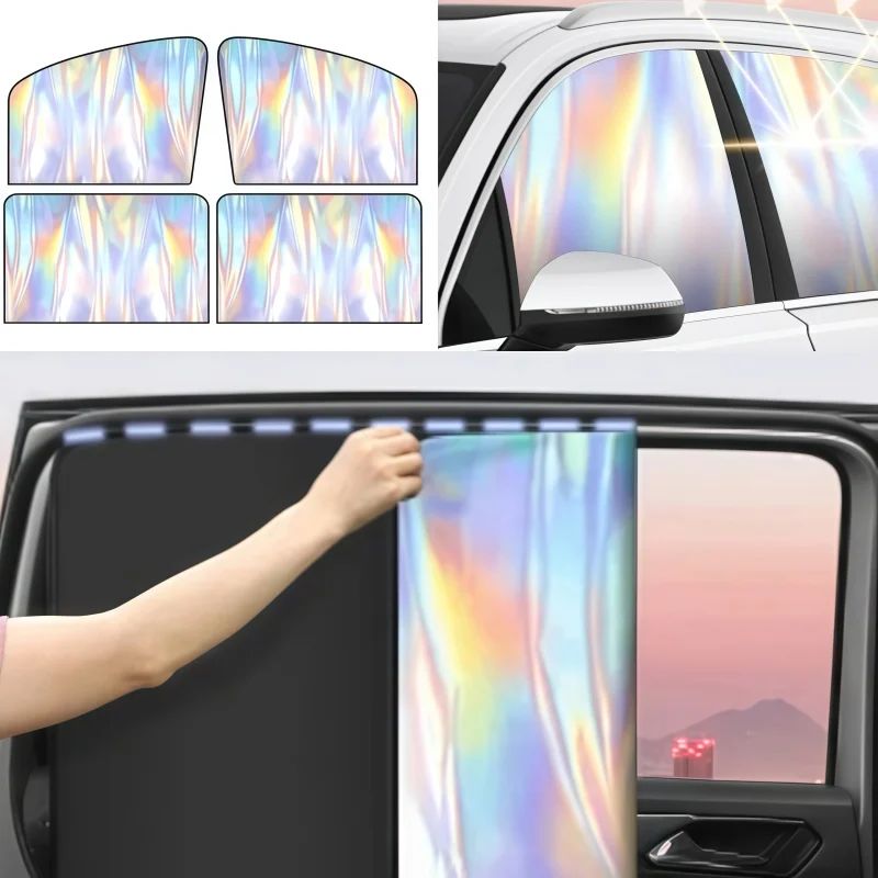 Ensemble complet de pare-soleil magnétiques pour voiture, 4 pièces, conducteur, passager, sièges arrière, gravure laser, argent titane coloré réfléchissant
