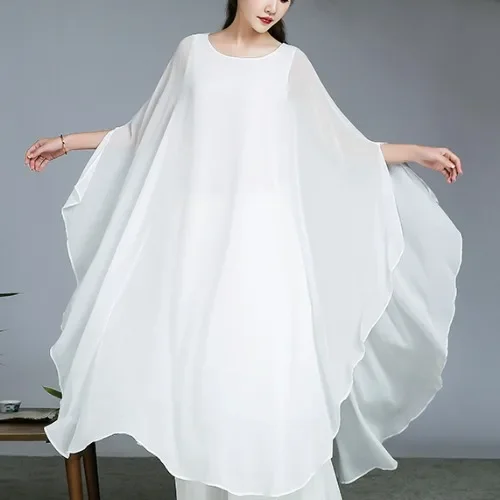 Calças largas para meninas, três camadas, roupa de chá chiffon grande, roupa zen, meditação budista, vestido de dança para meninas, estilo nacional