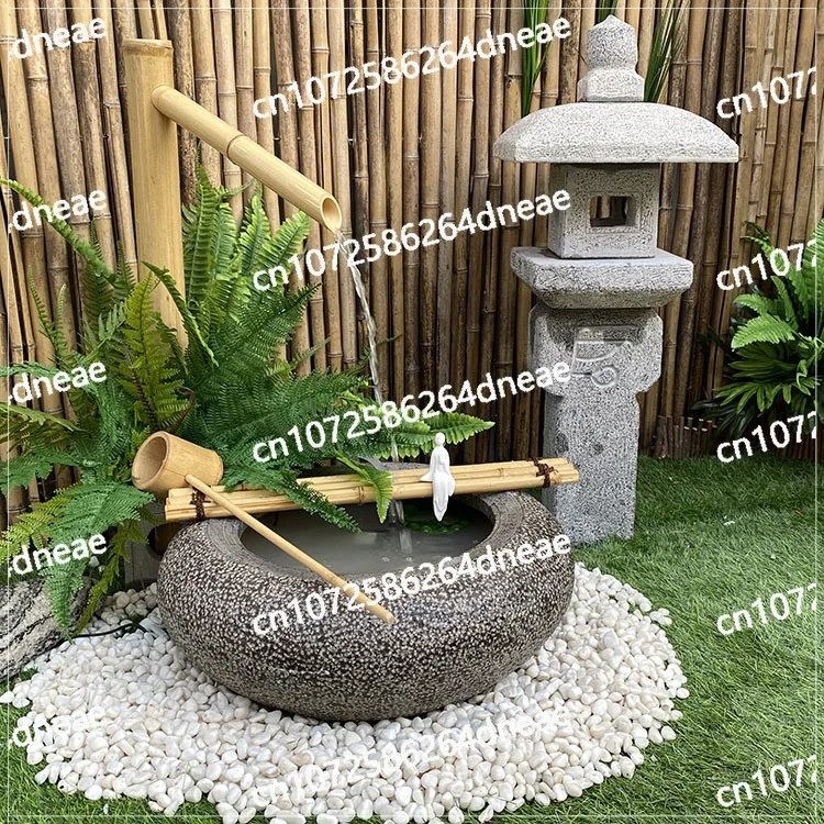 

Stone bowl flowing water squatting bamboo stone courtyard garden balcony landscape ornament