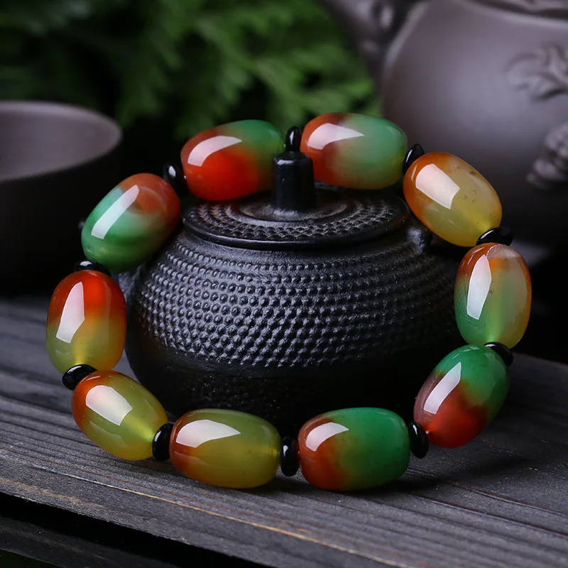 Natural Colorful Agate Beads Elastic Bracelet Charm Jadeite Jewellery Fashion Hand Knitted Lucky Man Woman Amulet Gifts