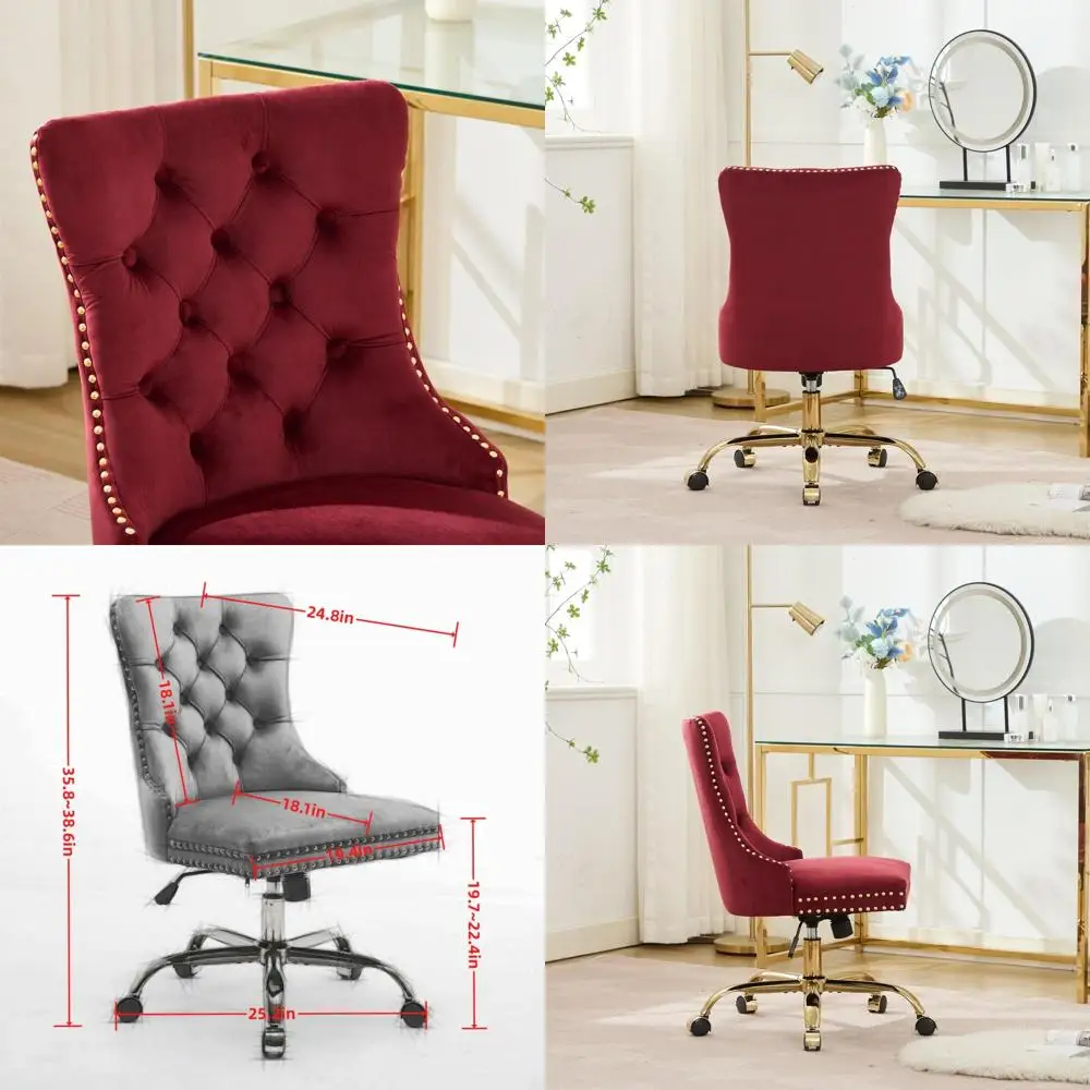 

Роскошное офисное кресло с красной бархатной обивкой и золотистым металлическим основанием, регулируемое по высоте, поворотное, для использования на рабочем столе, для макияжа, для спальни