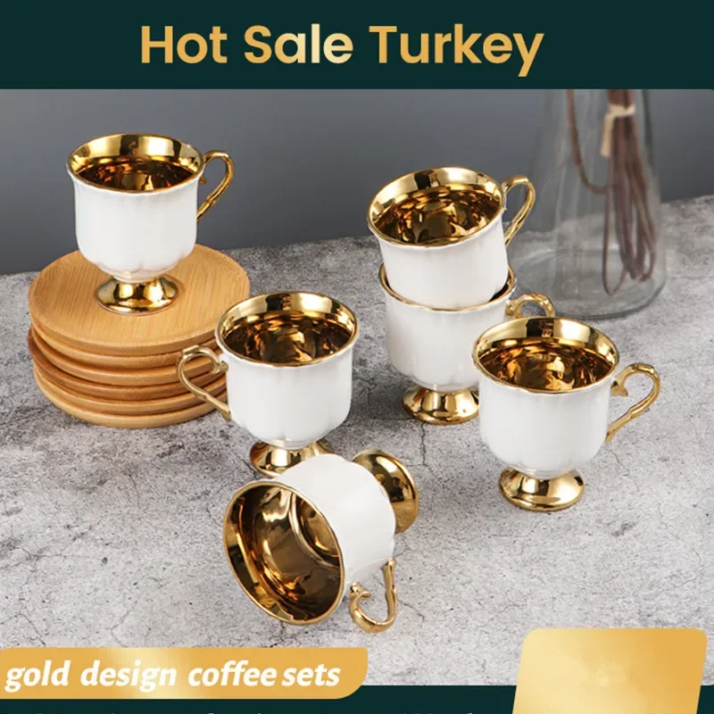 Best 2pcs/set Turkish Coffee Cups Set Of 2 Ceramics Cup Of Coffee Creative Gifts Relief Teacup And Saucer Set Retro 90ml Gobelet