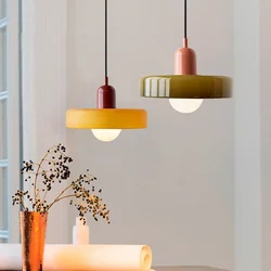 Nordic Modern LED Pendant Lamp Colorful Makaron Glass for Bedroom Bedside Kitchen Island Retro Hanging Light Home Decor Lustre