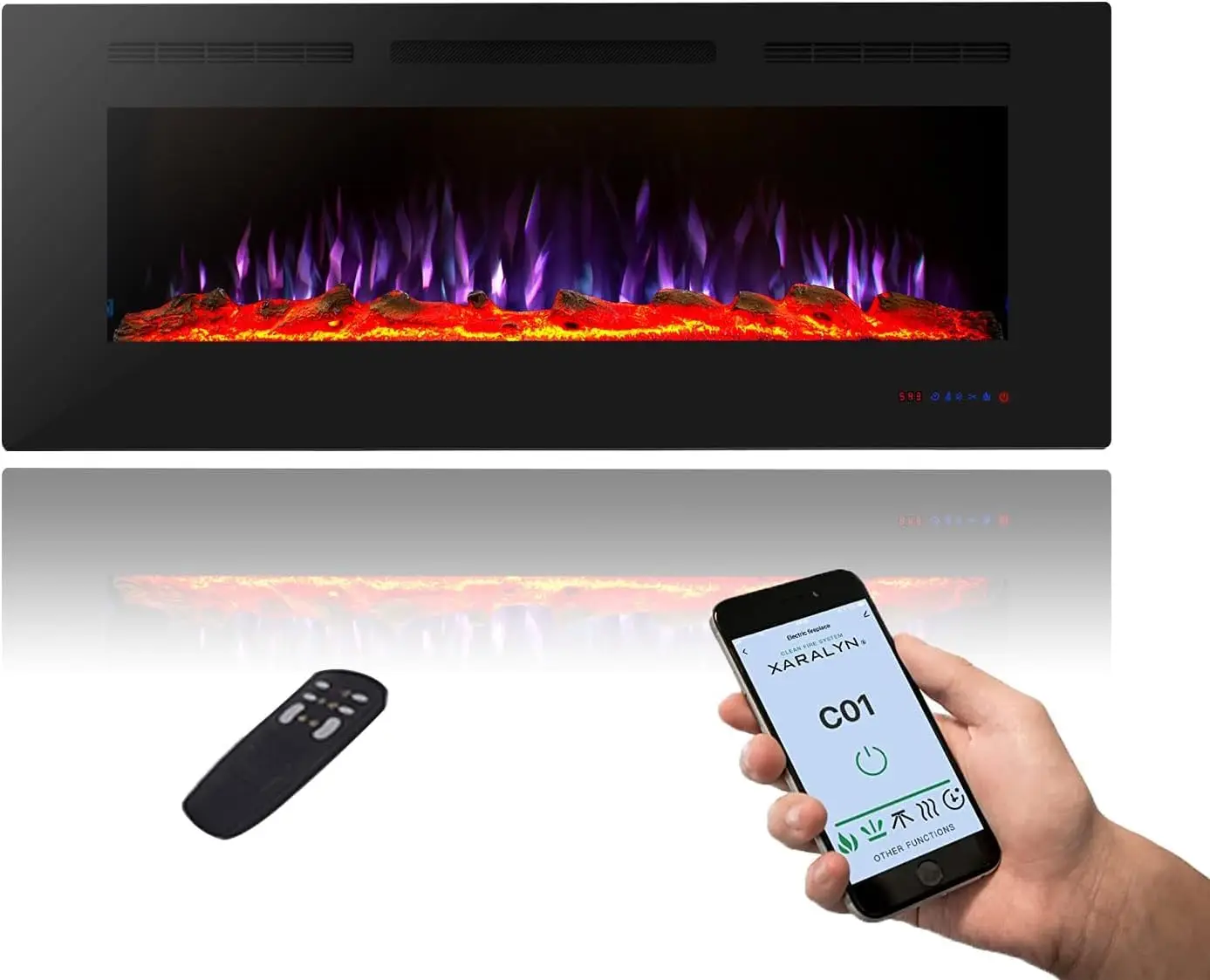 40 Inch WiFi Smart Electric Fireplace, Recessed and Wall Mount Heater with 13 Flame & 3 Top Light, Remote Control with