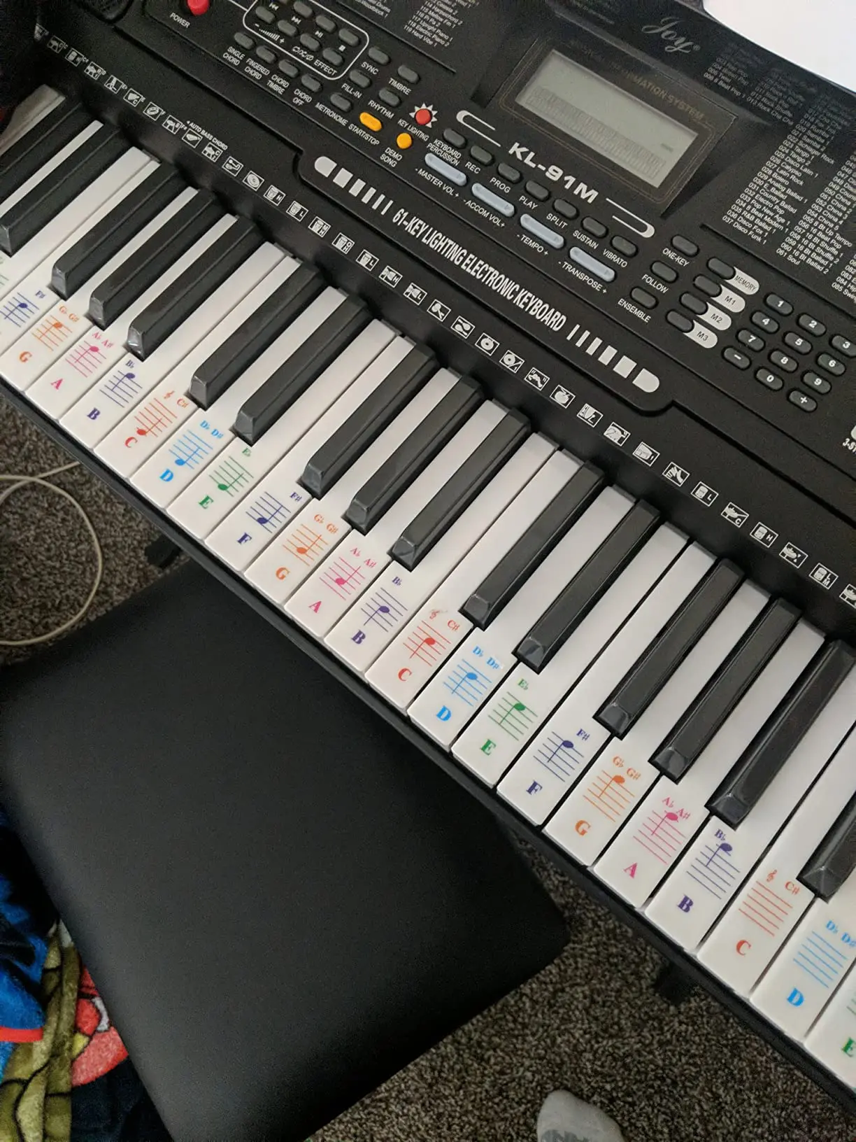 Large, Bold, Removable, Colorful Piano Key Stickers with Letter Labels Suitable for 88/61/54/49/37 Keys, Making It Easy for Beginners to Learn and Memorize
