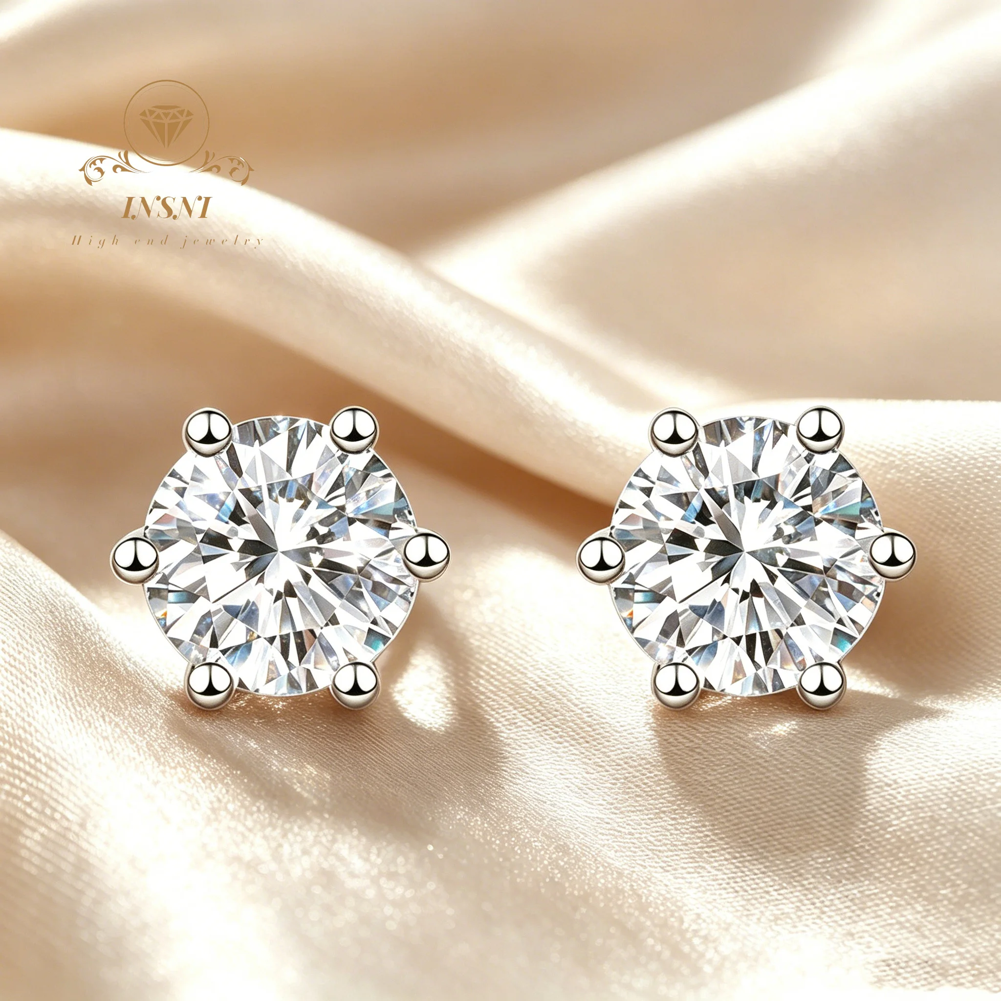 

Moissanite Fashion Temperament Wind Classic Six-claw Stud Earrings Women's 925 Sterling Silver Gold-plated Ear Jewelry Gift