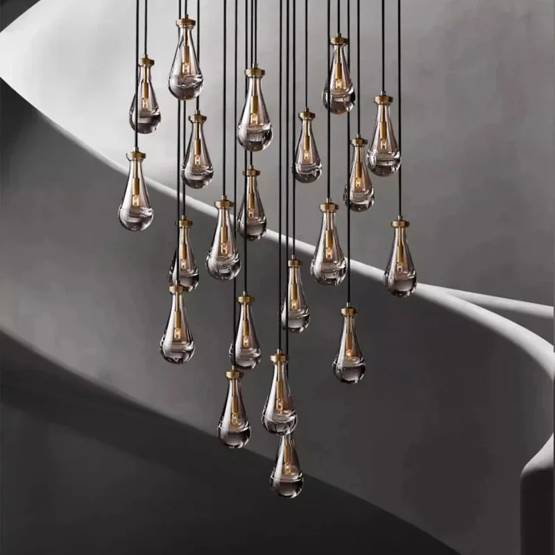Vintage Copper E14 Chandelier Large Water Drop Crystal Lamp For Living Room Bedroom Study Hotel Villa Duplex Kitchen Island