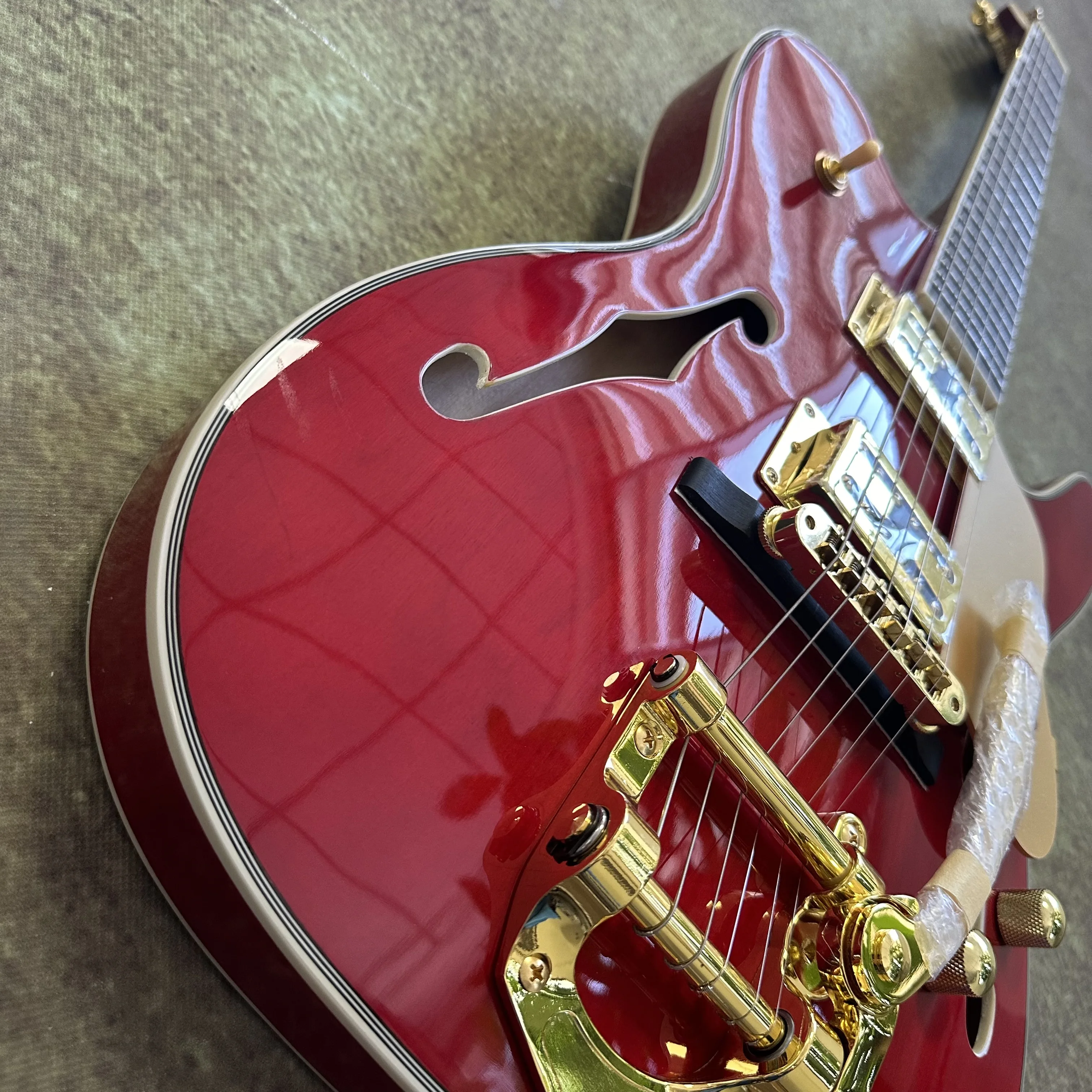 US Warehouse Wine Red Semi Hollow TL Style Electric Guitar Gold Hardware Tremolo System Dual Humbucker Pickups Archtop Jazz Blues Rock Guitar Free Shipping