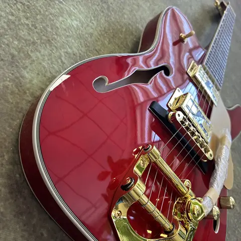 US Warehouse Wine Red Semi Hollow TL Style Electric Guitar Gold Hardware Tremolo System Dual Humbucker Pickups Archtop Jazz Blues Rock Guitar Free Shipping
