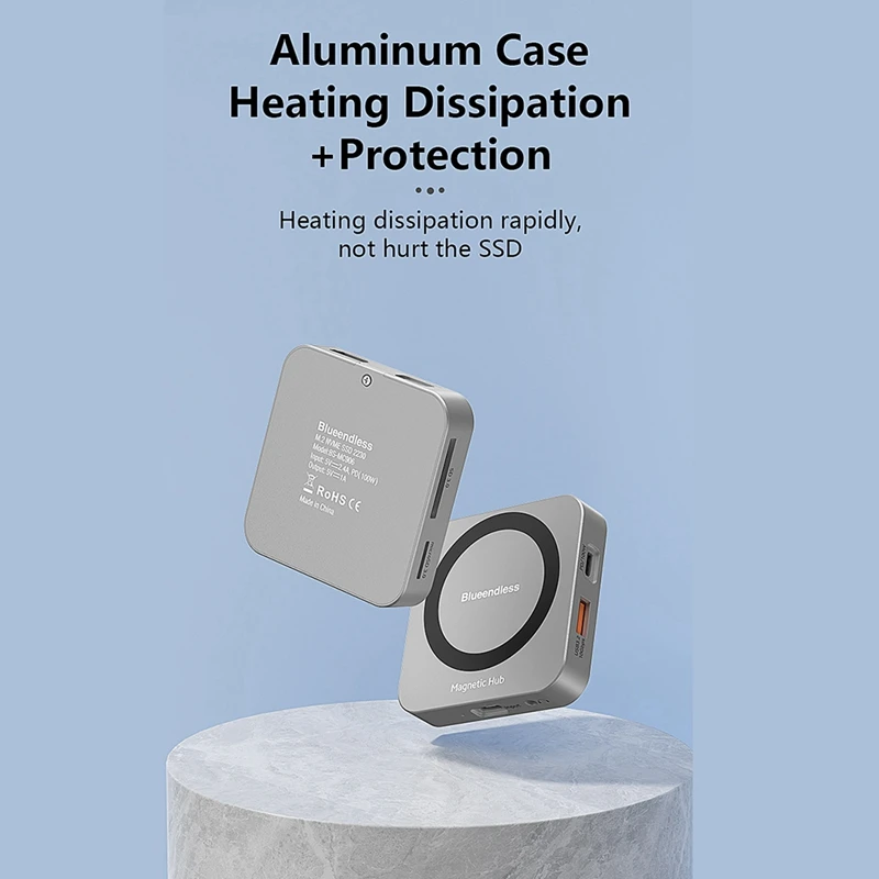 BLUEENDLESS 8 In 1 USB C Hub M.2 NVME SSD stasiun Dok USB3.1 10Gbps 100W PD 4K60HZ magnetik M.2 SSD untuk