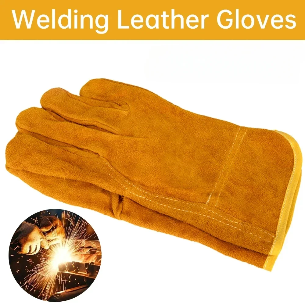 Heat Resistant Welding Gloves, Genuine Sheep Leather Construction,Short Style Flame Retardant Protection,Industrial Grade Safety
