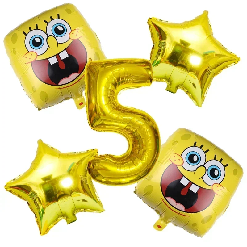 5 قطع الكرتون سبونجبوب سكوير التعبير بالونات مجموعة حفلة عيد ميلاد الألومنيوم احباط بالون الزفاف زينة استحمام الطفل #1