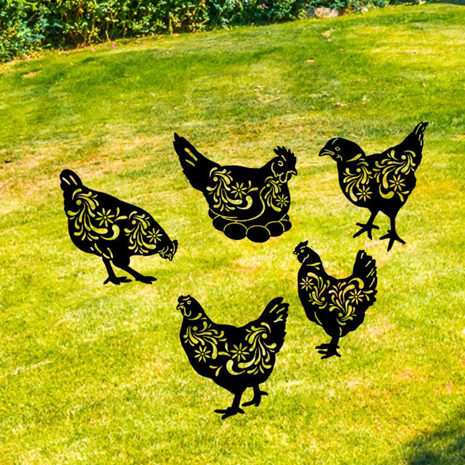 

5 Pieces Metal Chicken Garden Stakes Rustic Multipurpose for Pathways Sidewalks