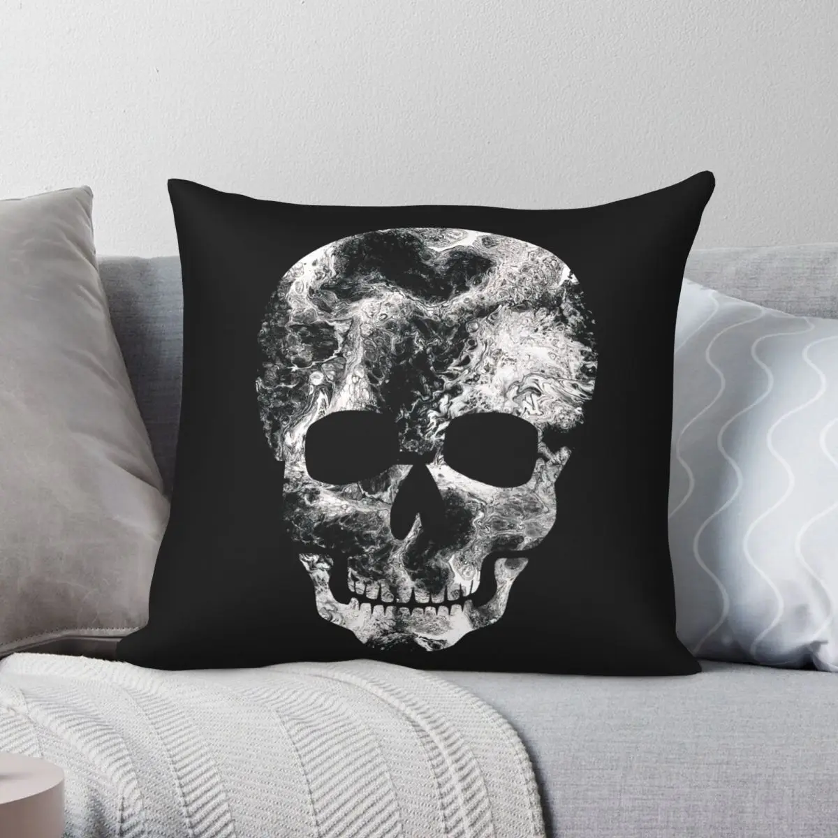 

Abstract Skull Black Square Pillowcase Polyester Linen Velvet Pattern Zip Decor Pillow Case Home Cushion Cover