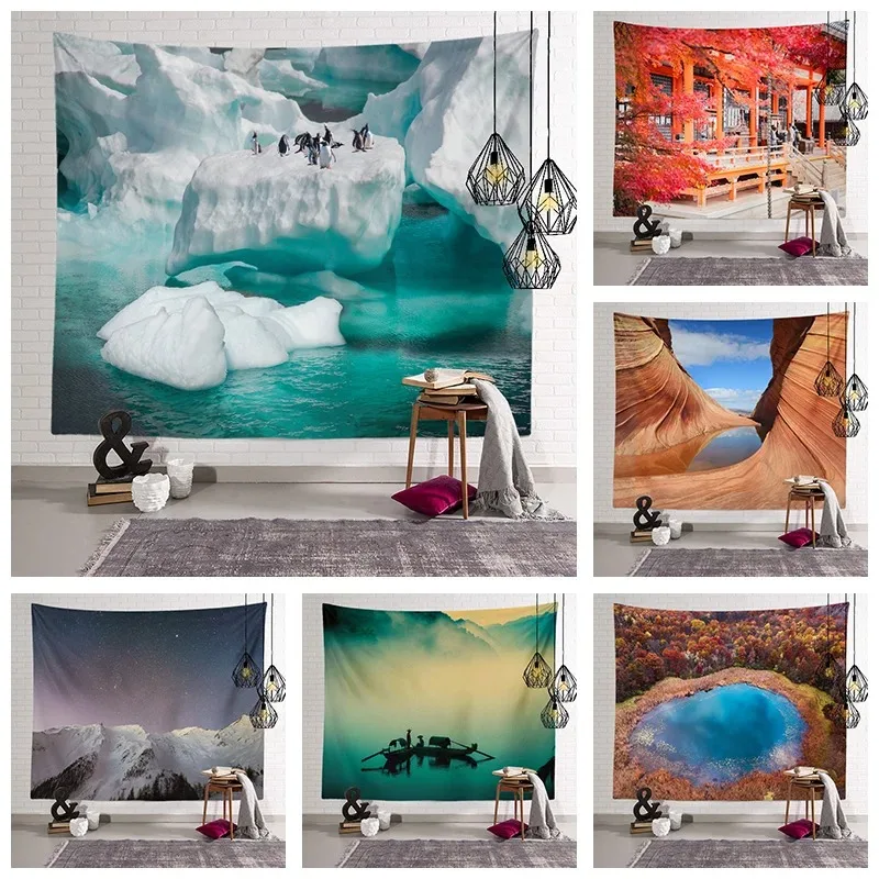 Mountains, rivers and snow mountains pattern background tapestry home decoration living room bedroom wall hanging cloth