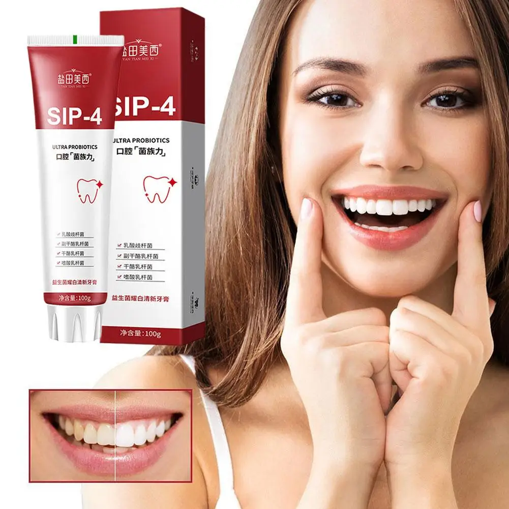100g Sip-4 Probiotic Whitening Toothpaste Brightening Yellow Improve Stain Teeth Fresh Toothpaste Breath Removing Toothpaste image 3